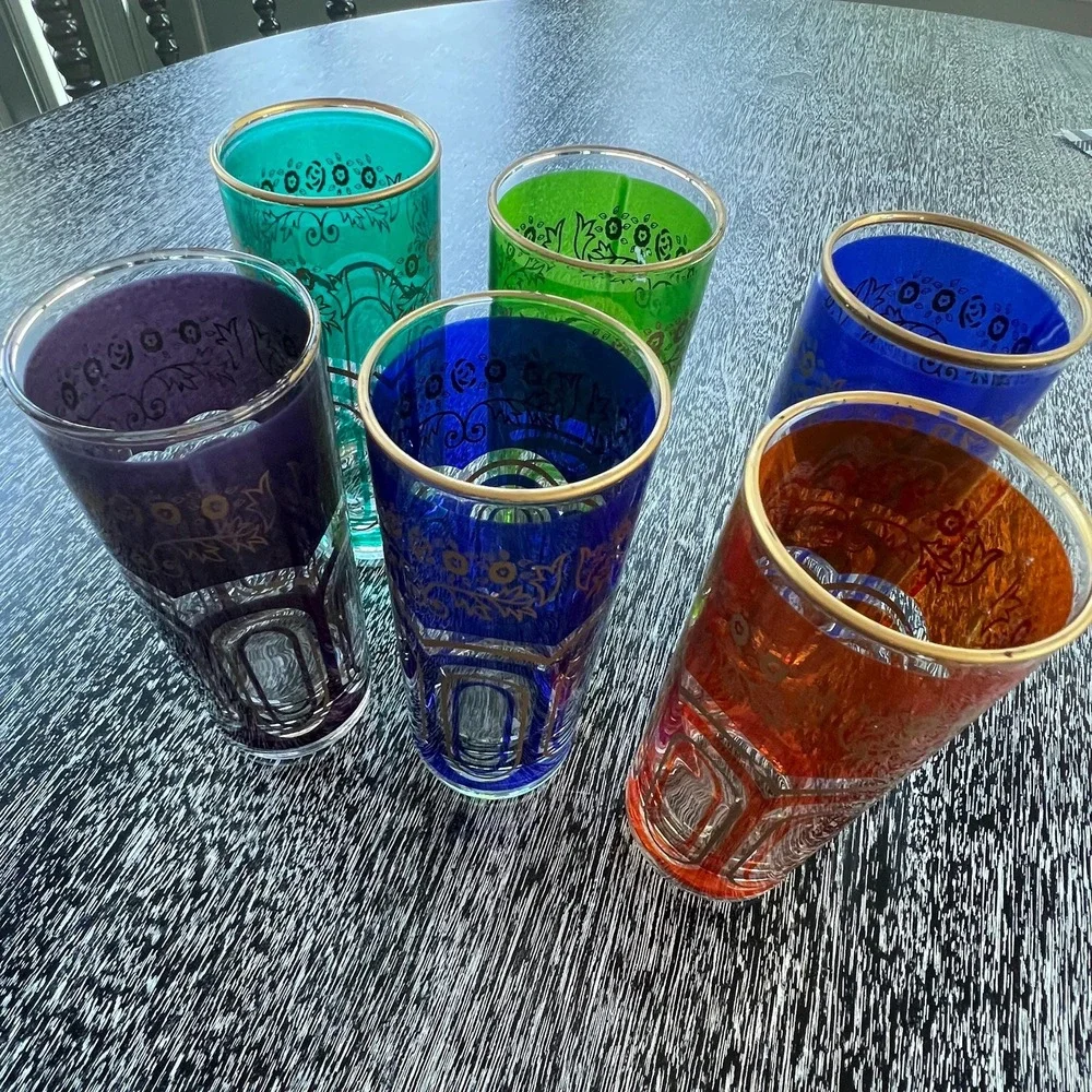 Set of 6 late 20th century glass candleholder vases with moorish Alhambra design